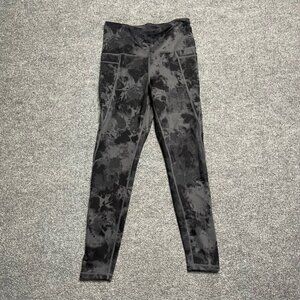 Danskin Womens Yoga Pants Black Gray Leggings Tie Dye Waistband Pockets Pull S